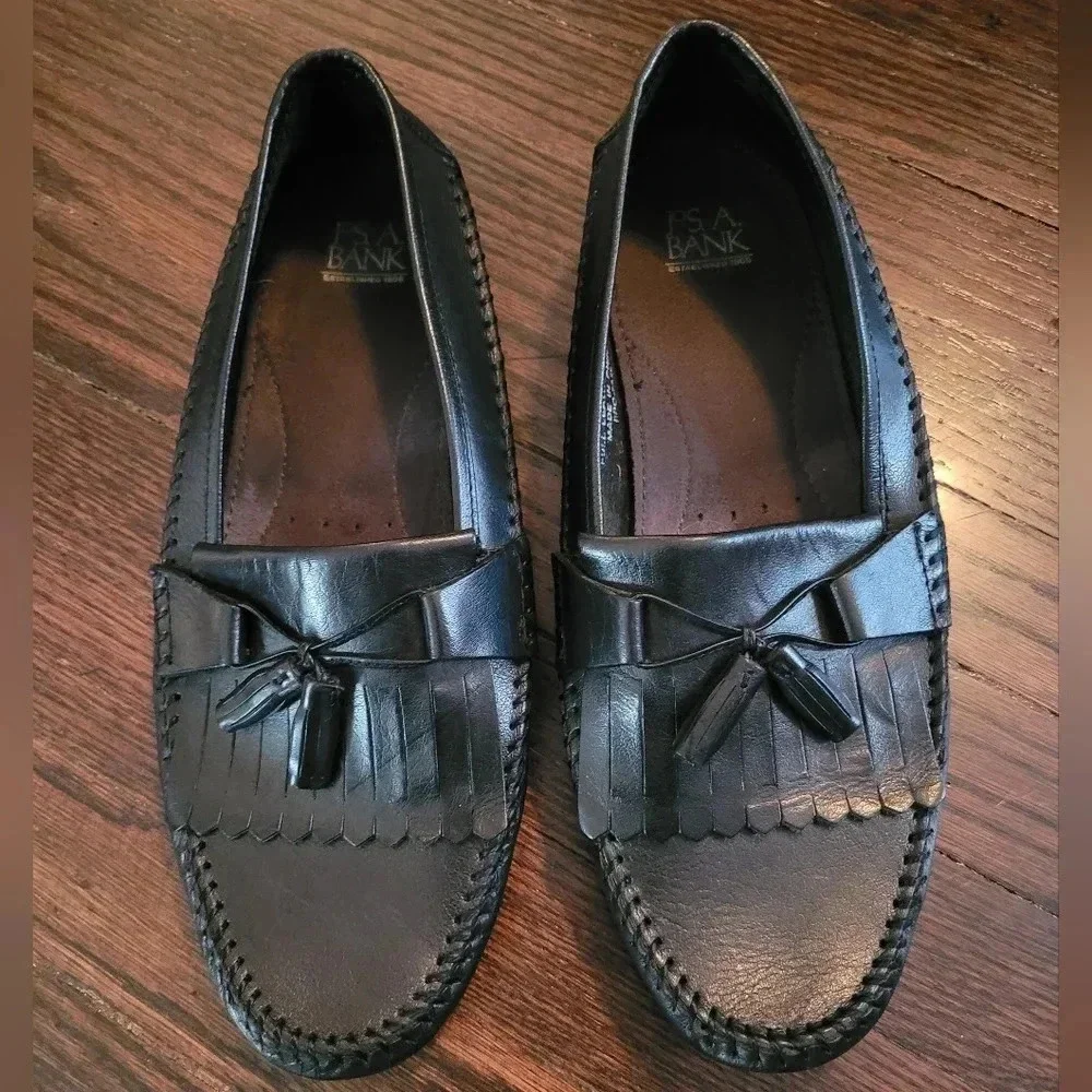 JOS A BANKS Men's black leather fringe tassels career preppy loafers shoes 12